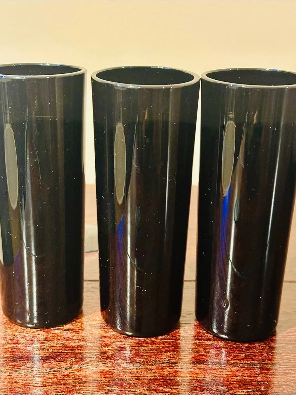 Vintage Kalan “Over The Hill” Shot Glasses Set 3 Black 4” Tall Shooter  1990s